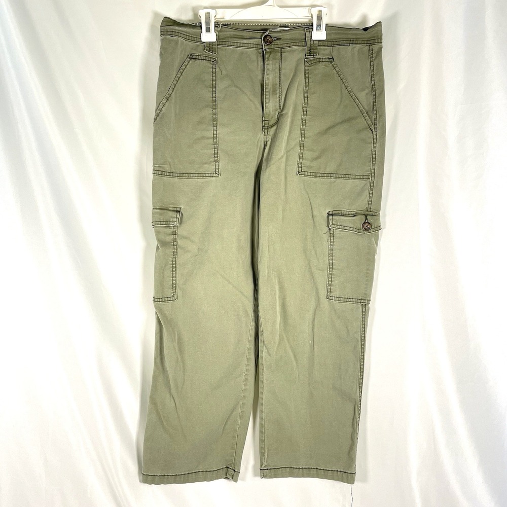 Kensie Jeans The ELLA High Rise Straight Cargo 14/32 Green Grunge Twill Khaki